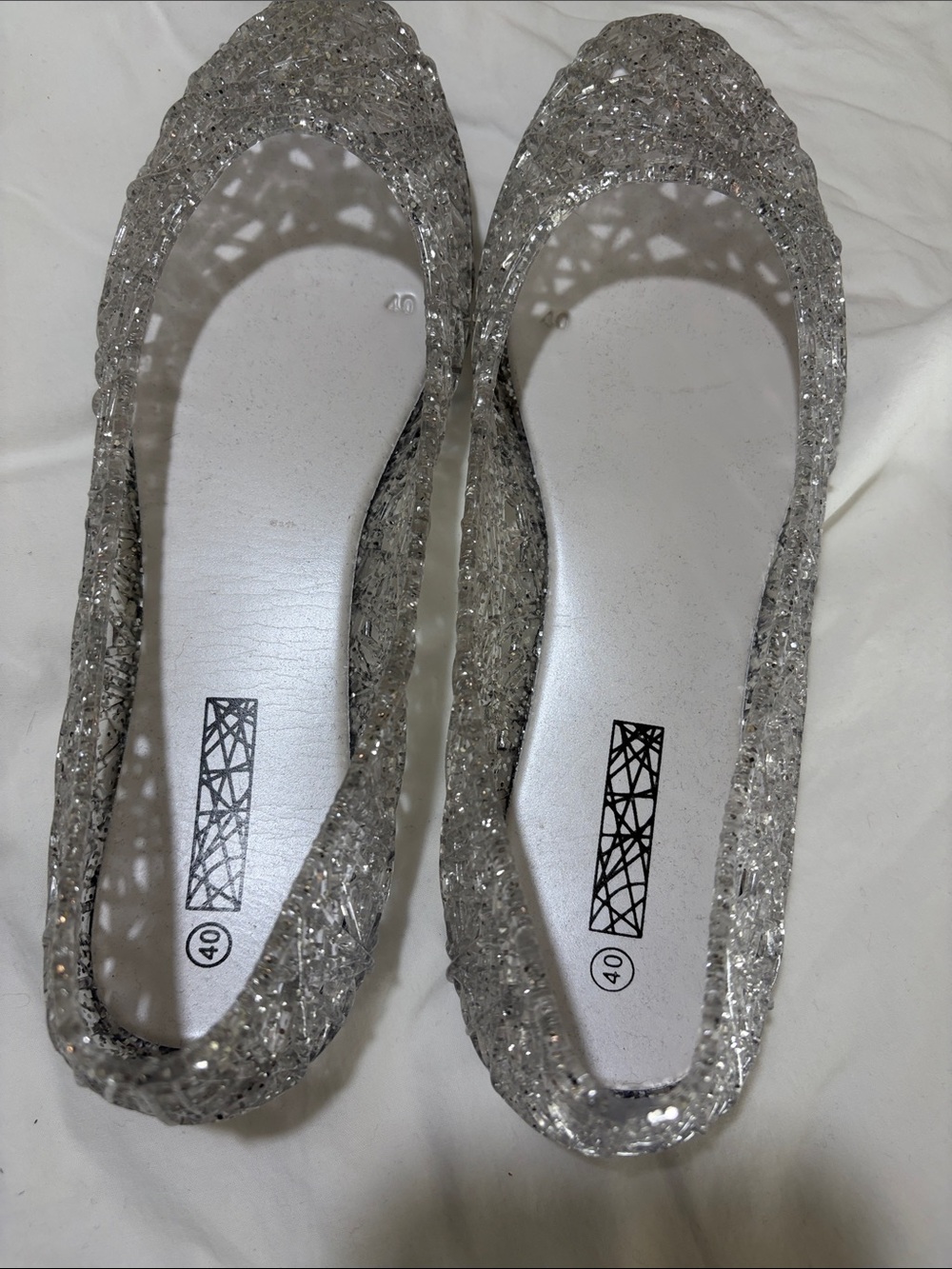 Amazon Women's Clear Silver Glitter Jelly Flats
